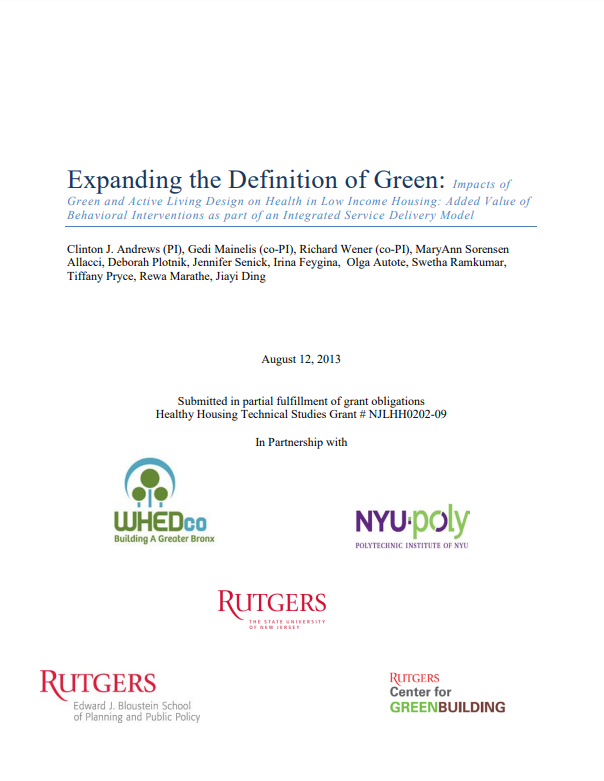 Expanding the Definition of Green Impacts of Green and Active Living Design on Health in Low Income Housing