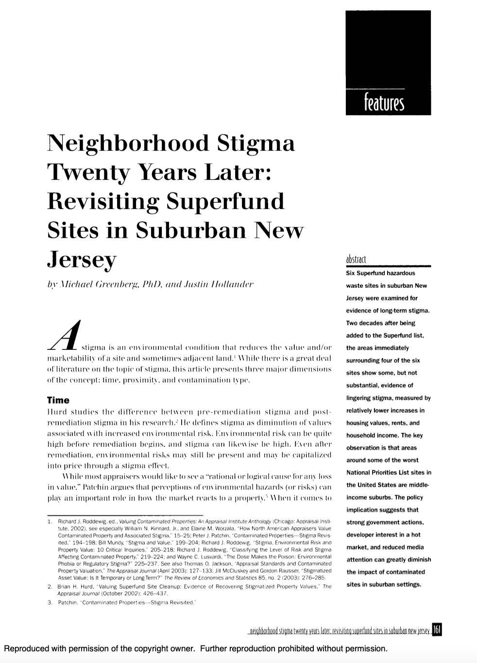 Neighborhood stigma twenty year later