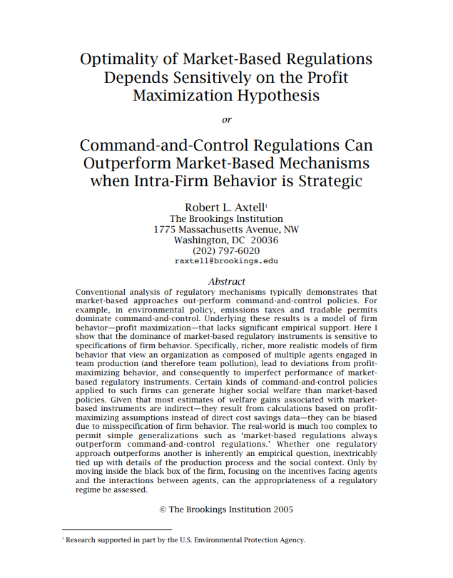 Optimality of Market-Based Regulations Depends Sensitively on the Profit Maximization Hypothesis