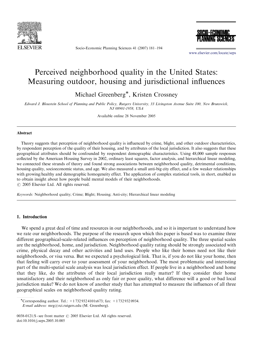 Perceived neighborhood quality in the United States