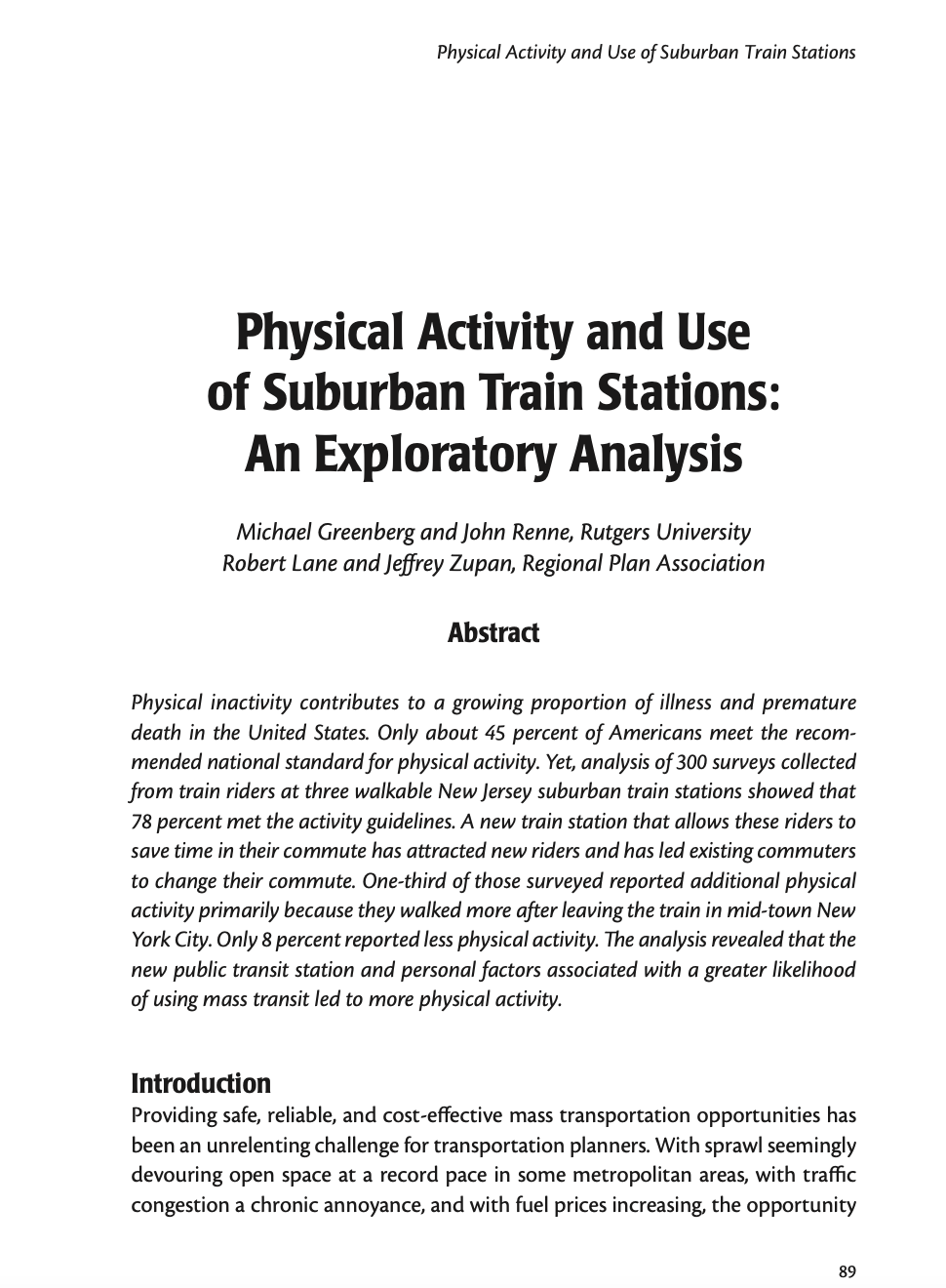 Physical Activity and Use of Suburban Train Stations