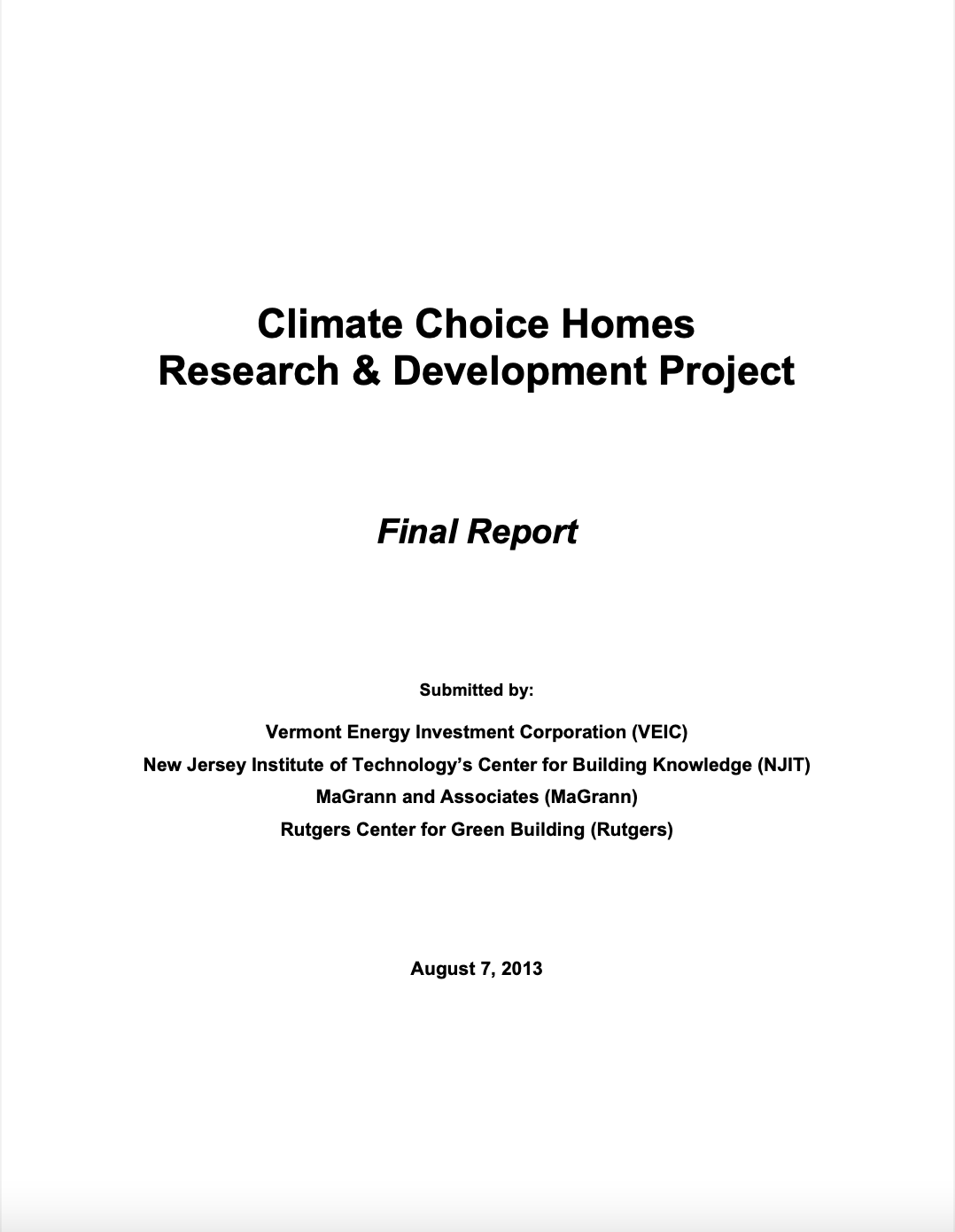 Climate Choice Homes Research & Development Project