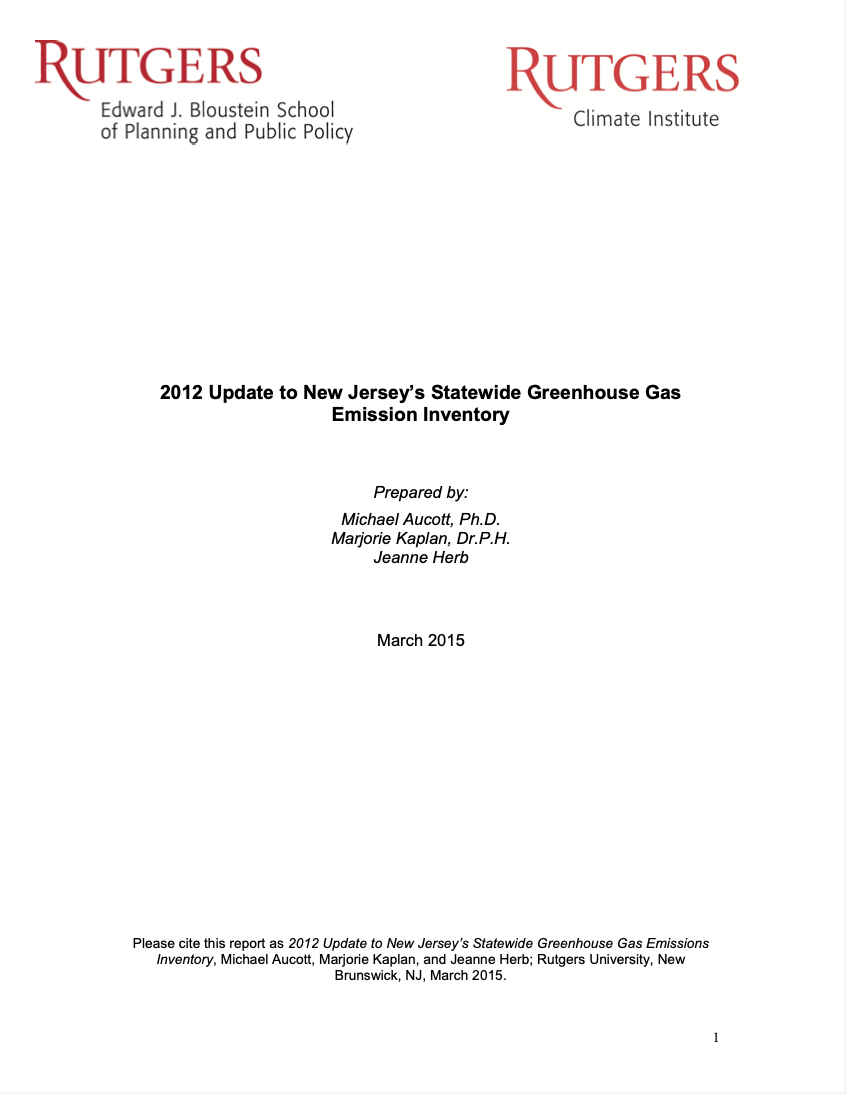 2012 Update to New Jersey’s Statewide Greenhouse Gas Emission Inventory