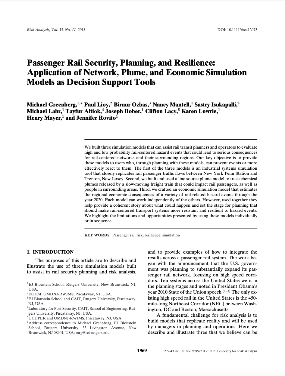 Passenger Rail Security, Planning, and Resilience
