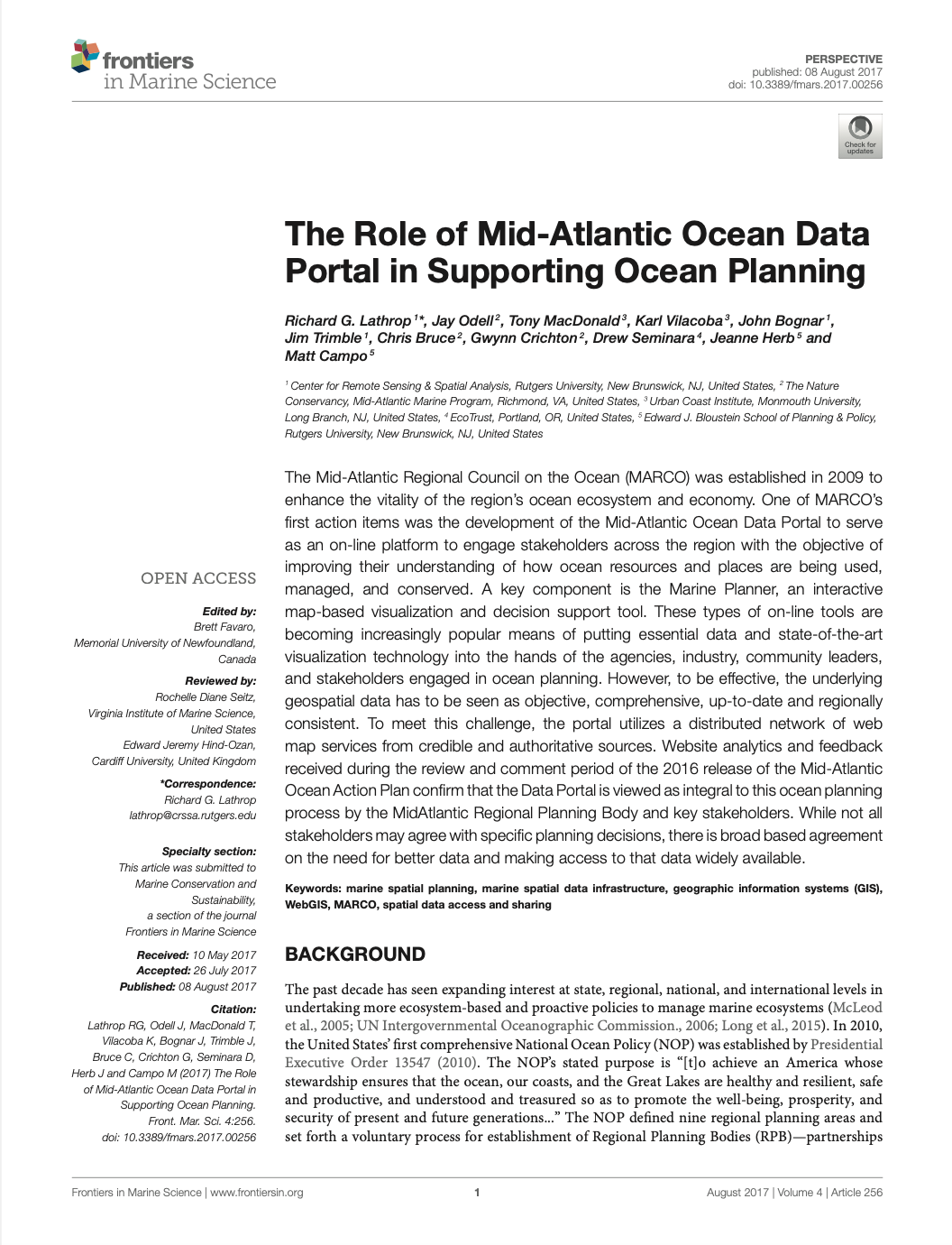 The Role of Mid-Atlantic Ocean Data Portal in Supporting Ocean Planning