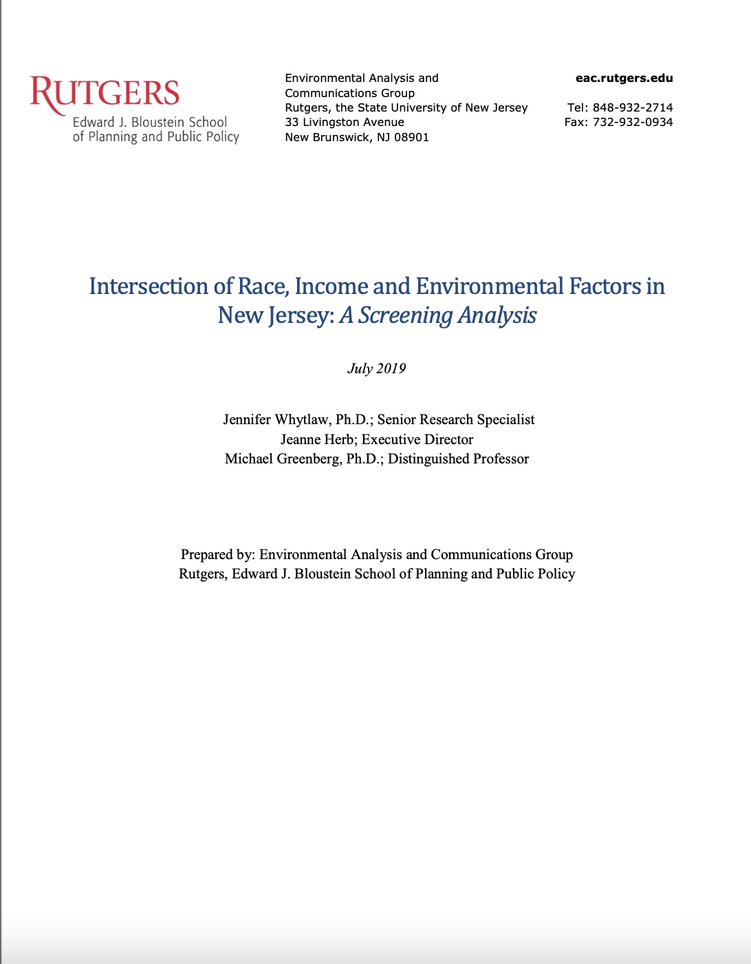Intersection of Race, Income and Environmental Factors in New Jersey