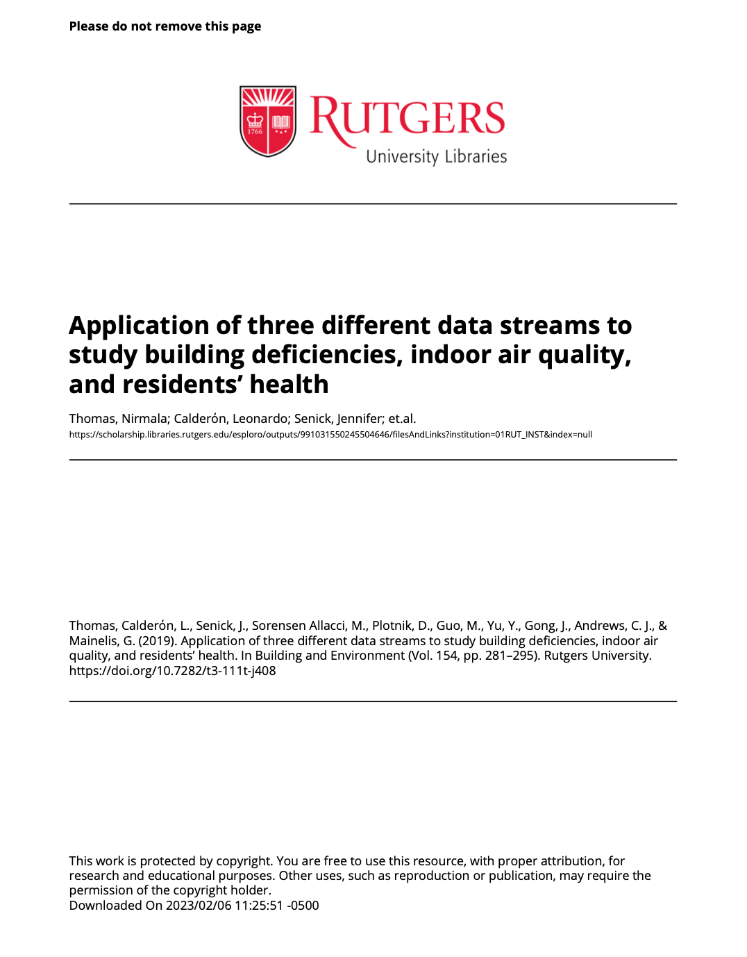 Application of three different data streams to study building deficiencies, indoor air quality, and residents’ health