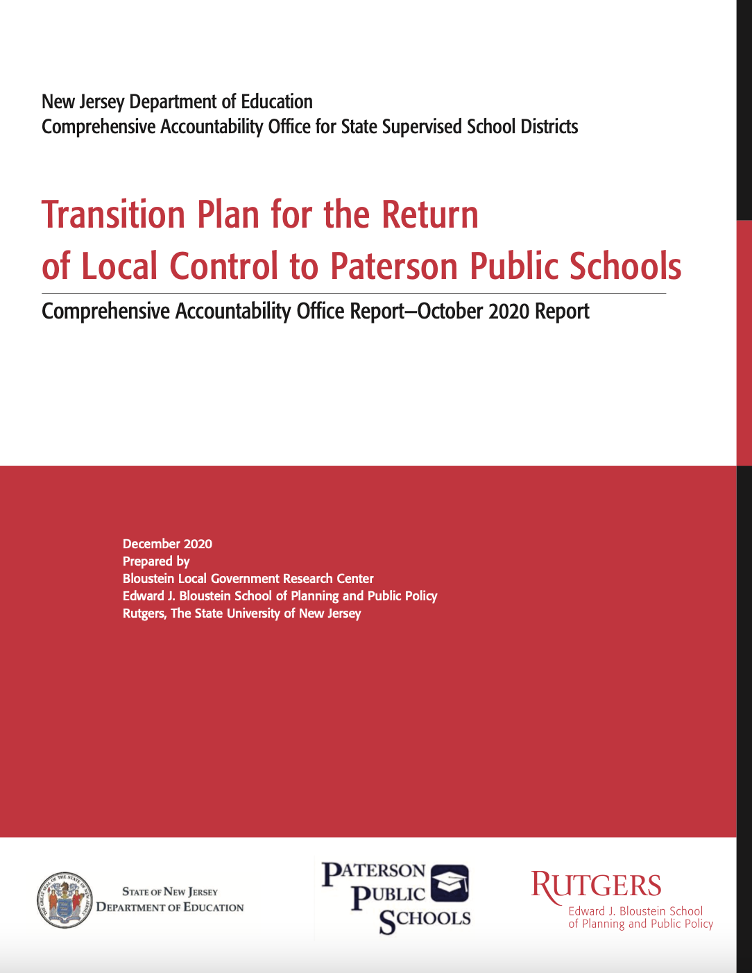 Transition Plan for the Return of Local Control to Paterson Public Schools