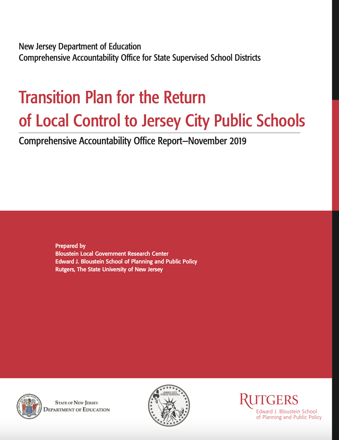 Transition Plan for the Return of Local Control to Jersey City Public Schools