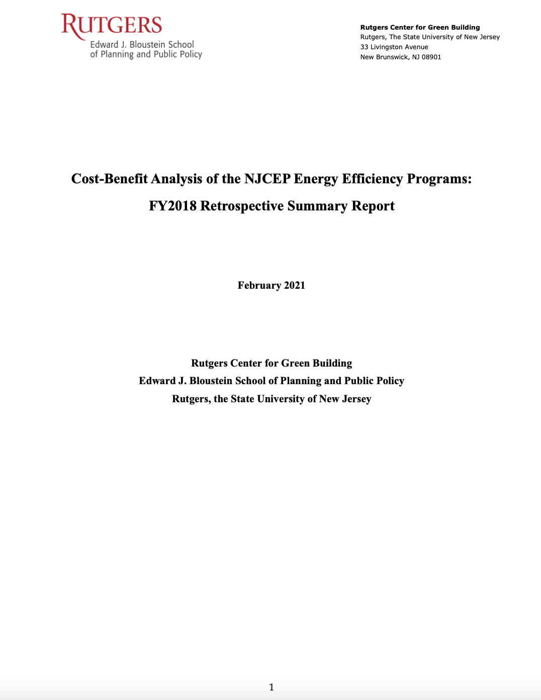 Cost-Benefit Analysis of the NJCEP Energy Efficiency Programs