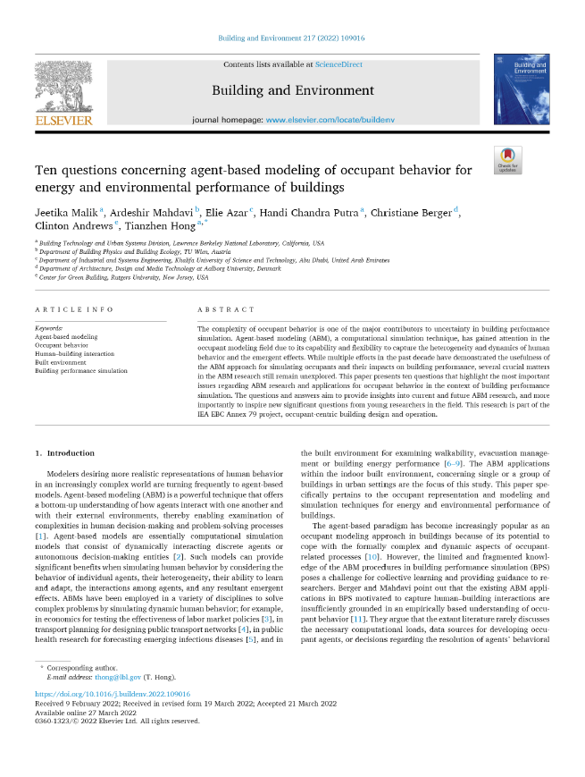 Ten questions concerning agent-based modeling of occupant behavior for energy and environmental performance of buildings