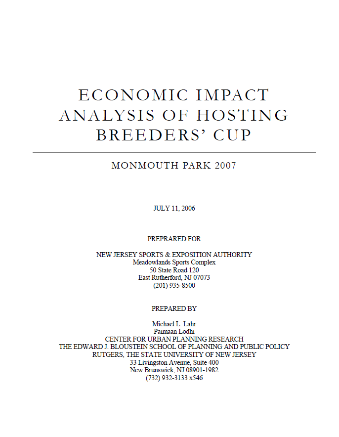 Economic Impact Analysis of Hosting Breeders' Cup - Monmouth Park 2007
