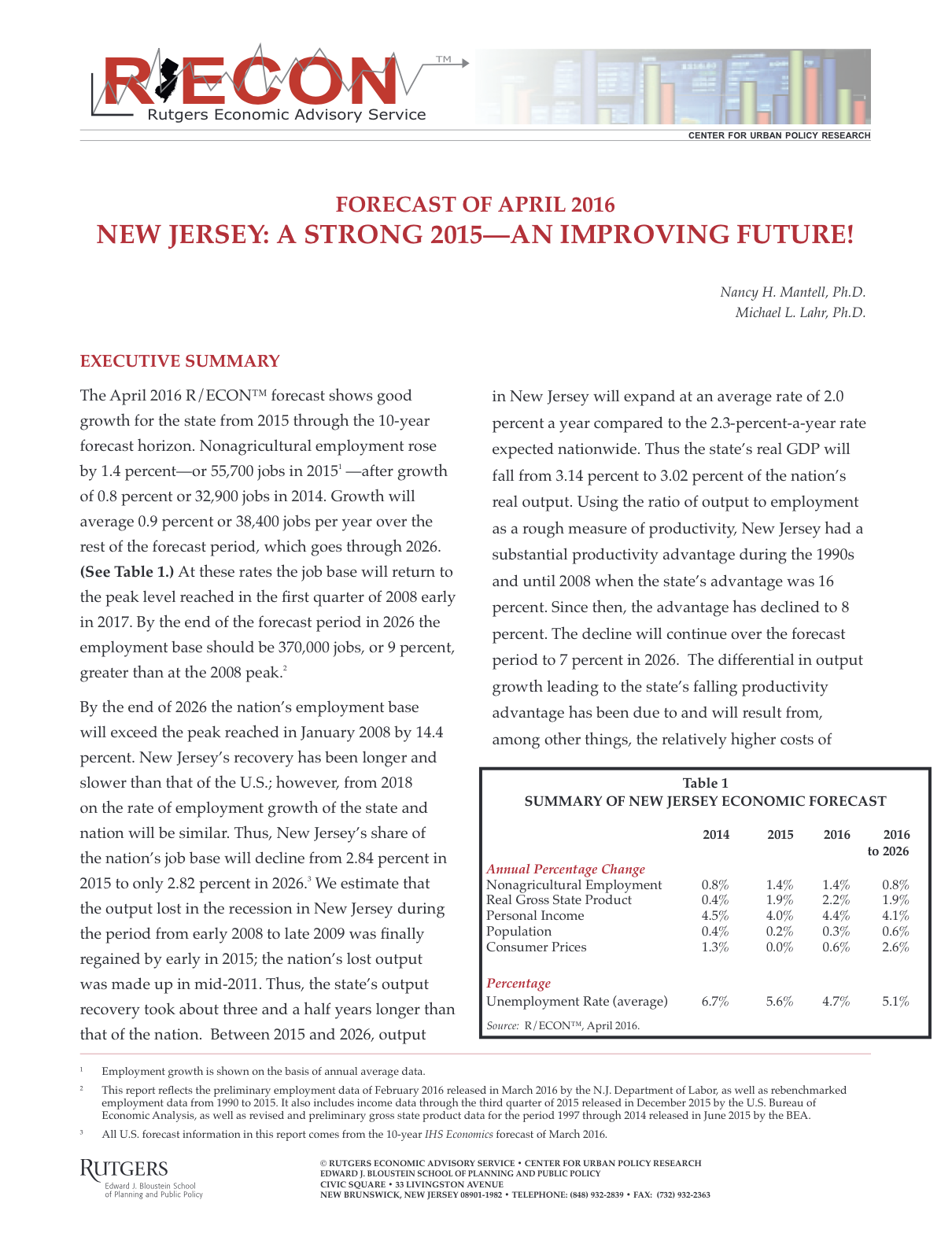 Forecast of April 2016 New Jersey