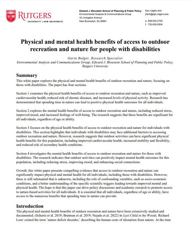 physical and mental health benefits of access to outdoor recreation and nature