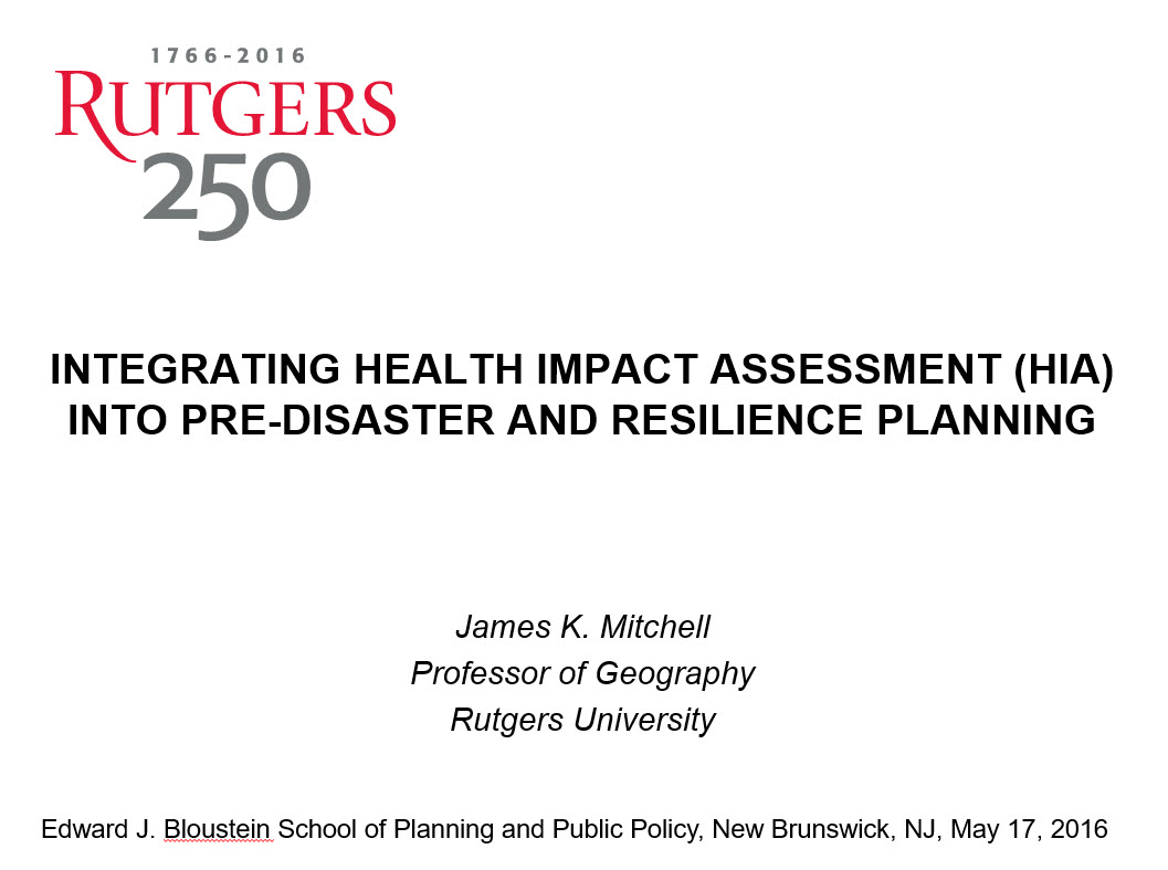Integrating Health Impact Assessment Into Pre-Disaster and Resilience Planning